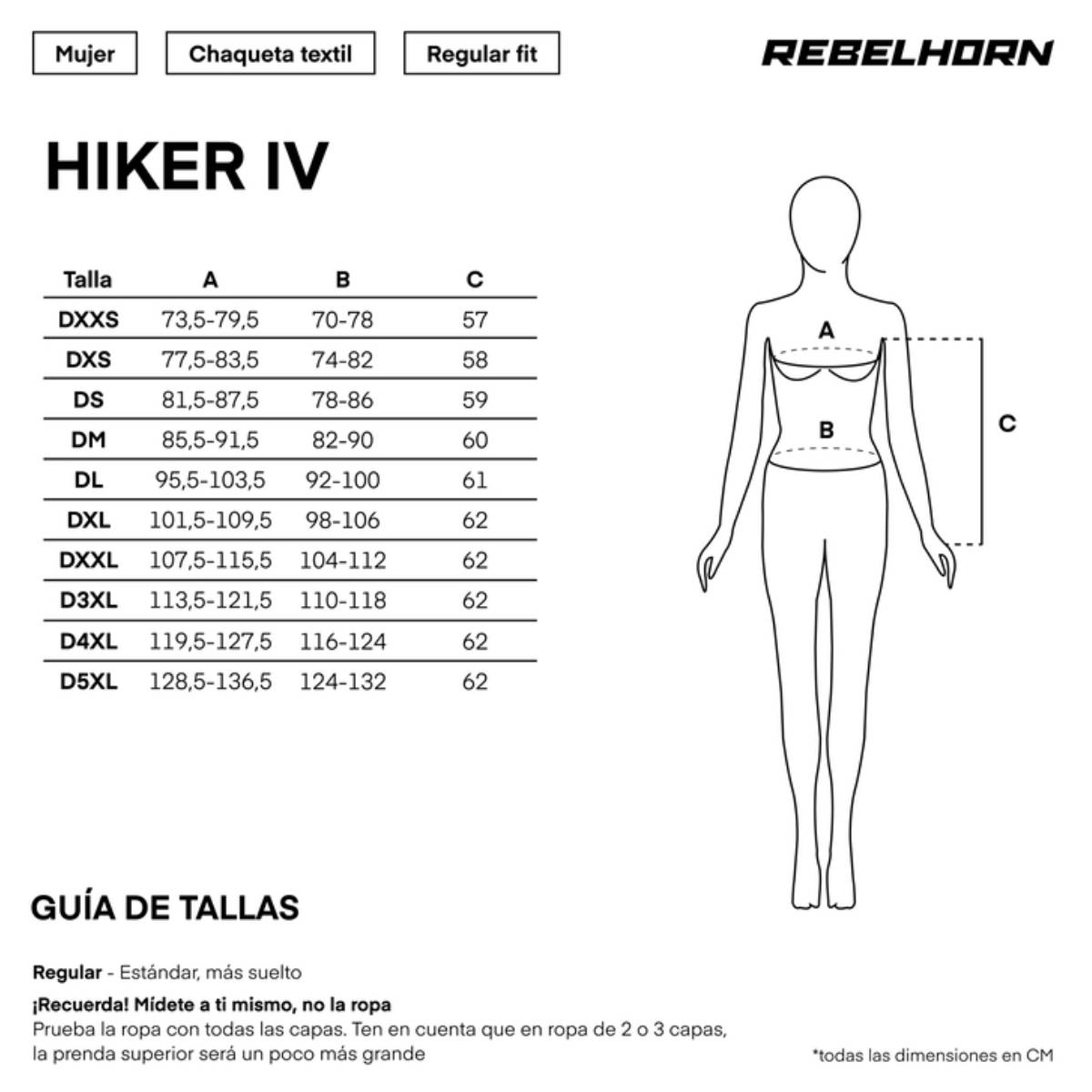 Gu&iacute;a de tallas de Chaqueta Rebelhorn Hiker IV Mujer Gris-Amarillo flúor